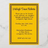 キャップ、ディプロマ、スター、金ゴールド、ブラック卒業 箔招待状 (裏面)