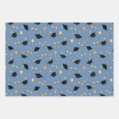 キャップ、ディプロマ、バルーンブルー付き卒業テーマ ラッピングペーパーシート (正面3)