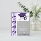 キャップ&ディプロマ、パープル、グレー、ホワイト卒業 招待状 (スタンド正面)