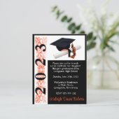 キャップ&ディプロマ、ブラック&オレンジ卒業 招待状 (スタンド正面)