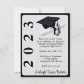 キャップ&ディプロマ、ブラック&シルバー卒業 招待状 (正面)