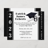 キャップ&ディプロマ、ブラック&ホワイト卒業招待状 招待状 (正面/裏面)