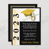 キャップ&ディプロマ、ブラック&金ゴールド卒業 招待状 (正面/裏面)