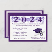 キャップ&ディプロマ、ホワイト&パープル卒業 招待状 (正面/裏面)