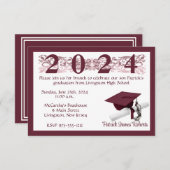 キャップ&ディプロマ、ホワイト&マルーン卒業 招待状 (正面/裏面)