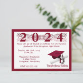 キャップ&ディプロマ、ホワイト&(鳥)ショウジョウコウカンチョウレッド卒業 招待状 (スタンド正面)