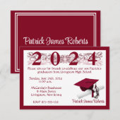 キャップ&ディプロマ、ホワイト&(鳥)ショウジョウコウカンチョウレッド卒業 招待状 (正面/裏面)