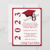 キャップ&ディプロマ、レッド卒業 招待状 (正面)