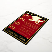 キャップ、ディプロマ、星、赤、黒、金ゴールド 箔招待状 (回転した状態)