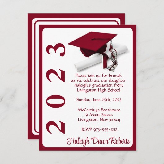 キャップ&ディプロマ、(鳥)ショウジョウコウカンチョウレッド卒業 招待状 (正面/裏面)