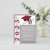 キャップ/ディプロマ、（鳥）ショウジョウコウカンチョウレッド、グレー、ホワイト卒業 招待状 (スタンド正面)