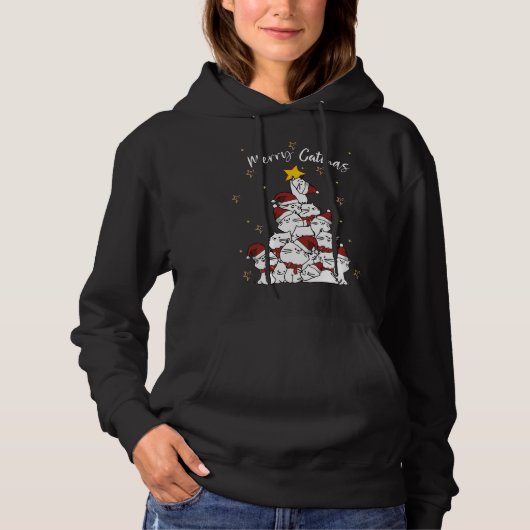 キャッメリーマおもしろいクリスマスのサンタ猫の木のギフトf パーカ (正面)