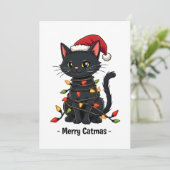 キャッメリーマスクおもしろいリスマスフェライン猫好き サンキューカード (スタンド正面)