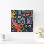 キャッユニークトウォールクロック スクエア壁時計 (ホーム)