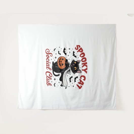 キャッ不気味トソーシャルクラブPNG – かわいいハロウィンクラス タペストリー (正面(横))