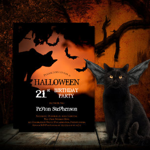 キャッ不気味ト  こうもりハロウィーン21歳の誕生日パーティー 招待状