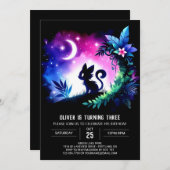 キャッ威厳のあるモダント誕生日 招待状 (正面/裏面)