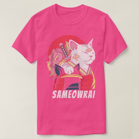 キャッ日本のトサムライカタナサミオライおもしろい Tシャツ (デザイン正面)