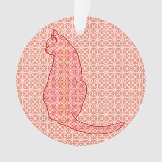 キャッ日本のト – コーラルオレンジろうけつ染め オーナメント (正面)