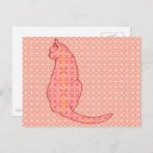 キャッ日本のト – コーラルオレンジろうけつ染め ポストカード (正面/裏面)