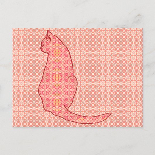 キャッ日本のト – コーラルオレンジろうけつ染め ポストカード (正面)