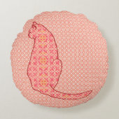 キャッ日本のト – コーラルオレンジろうけつ染め ラウンドクッション (正面)