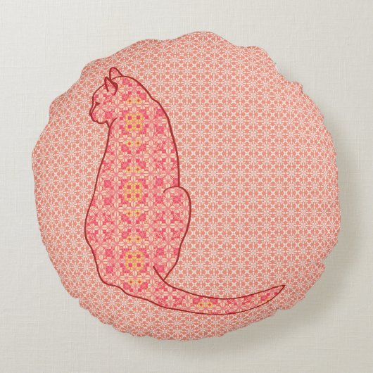 キャッ日本のト – コーラルオレンジろうけつ染め ラウンドクッション (裏面)