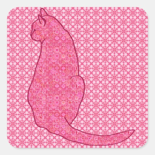 キャッ日本のト – 明るい赤紫色ピンクろうけつ染め スクエアシール (正面)