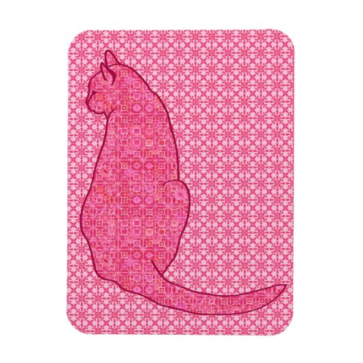 キャッ日本のト – 明るい赤紫色ピンクろうけつ染め マグネット (縦)