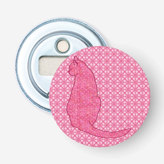 キャッ日本のト – 明るい赤紫色ピンクろうけつ染め 栓抜き (正面)