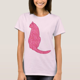 キャッ日本のト – 明るい赤紫色ピンクろうけつ染め Tシャツ