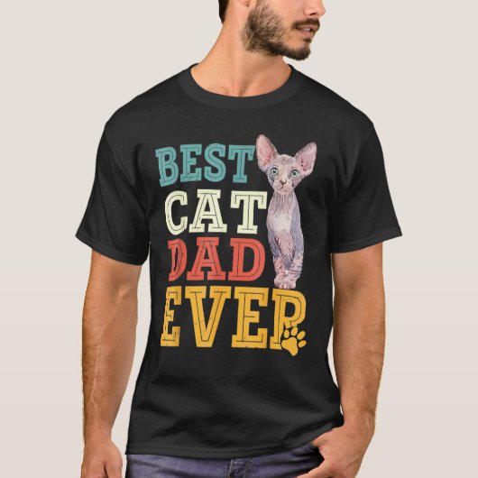 キャッ最高のトパパなし猫スフィンクス猫の父親D Tシャツ (正面)
