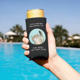 キャッ最高のトパパエカスタムバー文字&2枚フォトブラック スリム缶クーラー