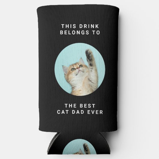 キャッ最高のトパパエカスタムバー文字&2枚フォトブラック スリム缶クーラー (正面)