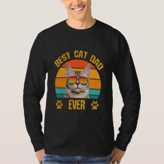 キャッ最高のトパパパパキャットサングラス付きレトロファザ Tシャツ