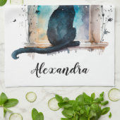 キャッ最高のトママウィンドシルエットカスタム文字 キッチンタオル (折り畳み)