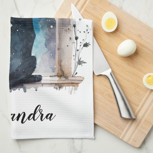 キャッ最高のトママウィンドシルエットカスタム文字 キッチンタオル (四つ折り)