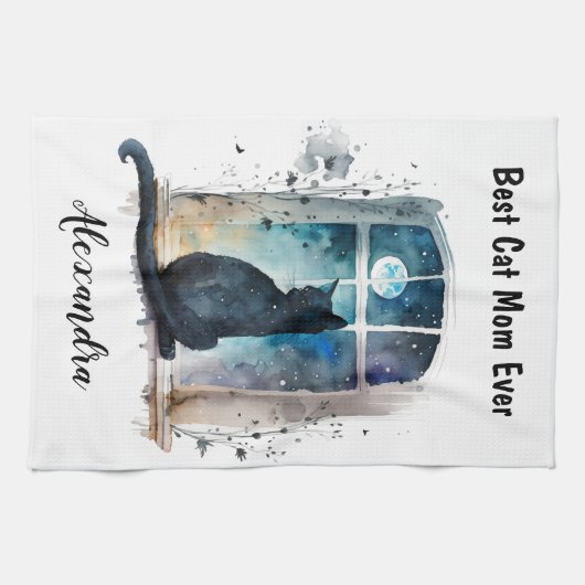 キャッ最高のトママウィンドシルエットカスタム文字 キッチンタオル (横)