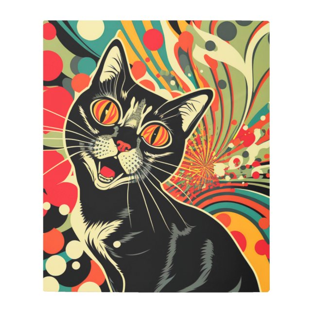 キャッ熱狂するトメタルウォールアート メタルプリント (正面)