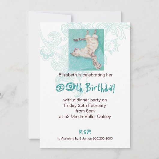 キャッ熱狂するトレディターコイズインディ誕生日招待状 招待状 (裏面)