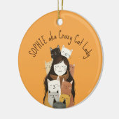 キャッ熱狂するトレディーオンポーパターン名前をカスタムするイエロー セラミックオーナメント (左)