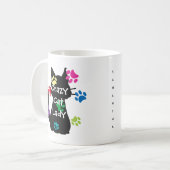 キャッ熱狂するトレディーブラックキャッカラフルトとポーズ絵を描ド コーヒーマグカップ (正面左)