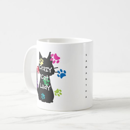 キャッ熱狂するトレディーブラックキャッカラフルトとポーズ絵を描ド コーヒーマグカップ (正面左)