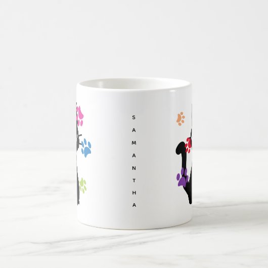 キャッ熱狂するトレディーブラックキャッカラフルトとポーズ絵を描ド コーヒーマグカップ (中央)