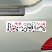 キャッ熱狂するトレディ赤いハートキャットシール バンパーステッカー (車上)