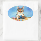 キャッ絵を描トイースター卵（テール楕円ステッカー） 楕円形シール (バッグ)