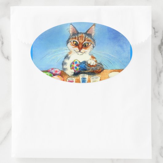 キャッ絵を描トイースター卵（テール楕円ステッカー） 楕円形シール (バッグ)