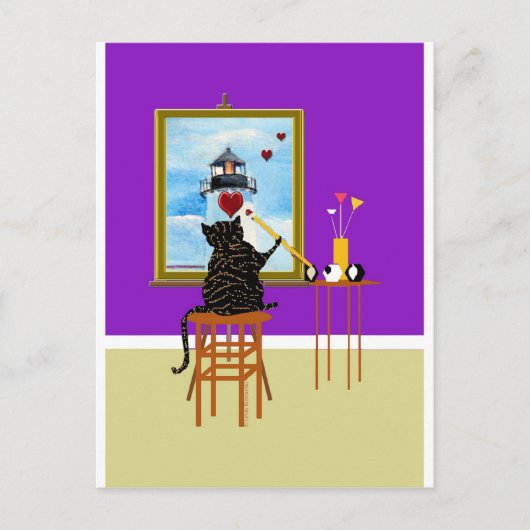 キャッ絵画トズライトハウス+ハート ポストカード (正面)