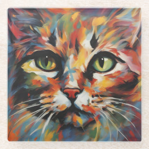 キャッ絵画ト ガラスコースター