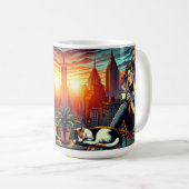 キャッ読ト・コーヒーと街の窓の女性 コーヒーマグカップ (正面右)